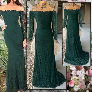Lulus Romance Dreamer Green Lace Off-The-Shoulder Maxi Dress Size XL